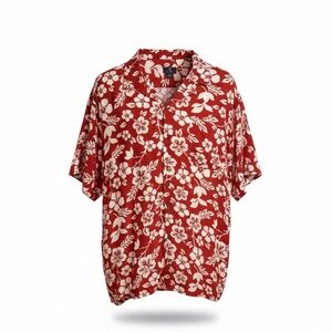 George 3XL (54-56) Floral Print Button Down Rayon GE Camp Shirt Hibiscus Print